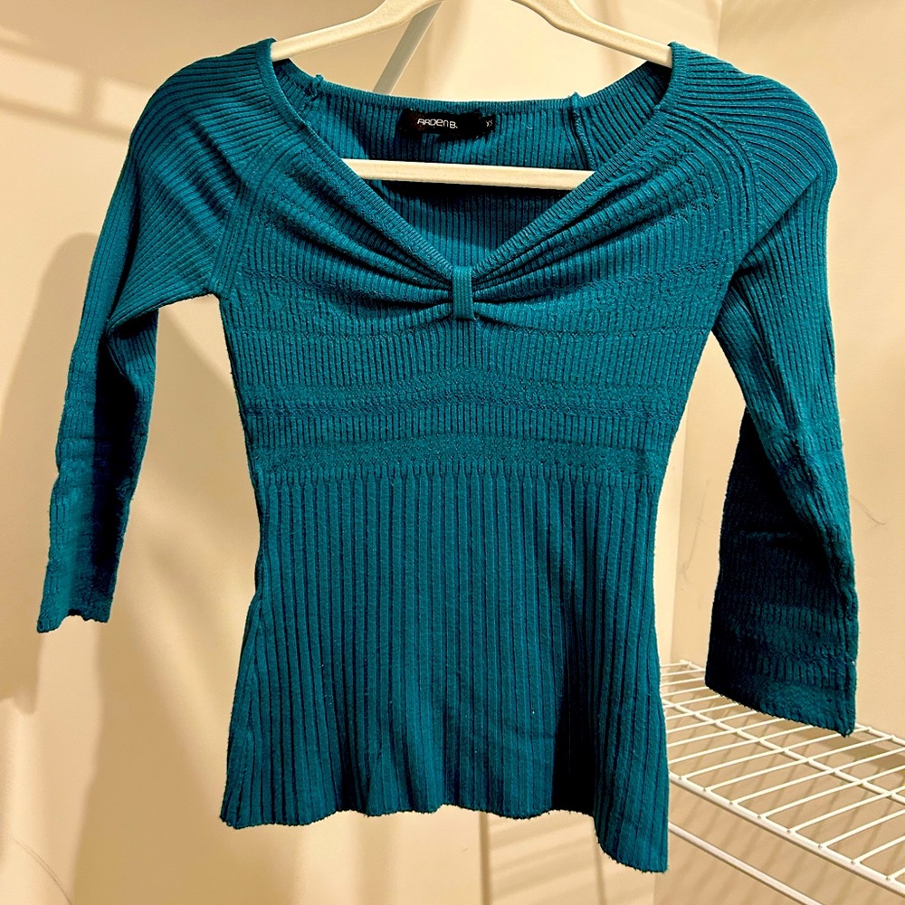Turquoise V-neck sweater